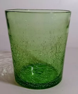 Buy Hand Blown Vintage Crackle Glass Sugar Ice Bucket Vase Emerald Green WV? • 13.97£
