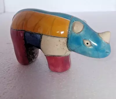 Buy South Africa Raku Pottery Rhino Figurine Handmade Signed Multi-Coloured • 11.99£