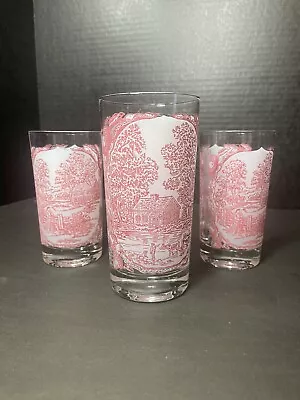 Buy Set 3 Vintage Royal China Cranberry Pink Memory Lane Tumblers Glasses • 22.37£