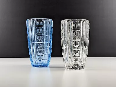 Buy 2x Czech Blue / Clear Art Glass Lens Vases, Libochovice, 1970's, Sklo Union • 18£