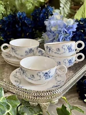Buy Antique Royal Worcester Teacups & Saucers X 4; Inky Blue Roses Swags (CRAZING!) • 15£