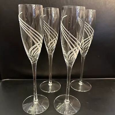 Buy Vintage Lenox Windswept Clear Fluted Crystal Champagne Glass Set Of 4 • 37.28£