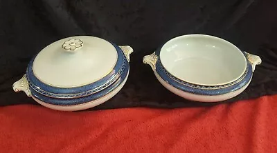 Buy Booths Silicon China Serving Tureens White Blue Lidded Gilt Edge Vintage • 41.49£