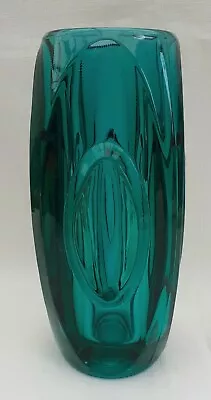 Buy Vintage Rosice Sklo Union Czech Bullet Lens Green Glass Vase In Mint Condition  • 24.99£