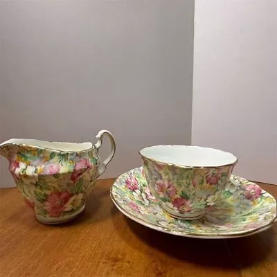 Buy Vintage Adderley Floral Chintz Tea Cup & Creamer - Fine Bone China • 16.80£