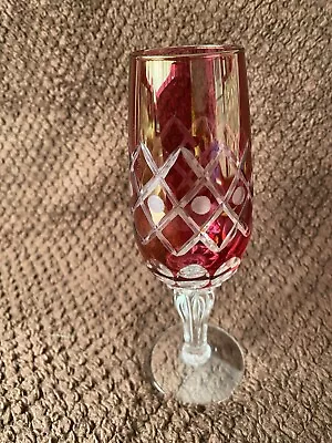 Buy Ruby Red Bohemian Stem Wine Glass With Crisscross Cut Crystal. VGC, Item No .5 • 16£