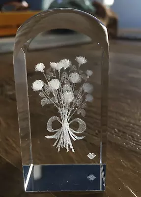 Buy Glass Paperweight Laser Art Etch Roses Flowers Bouquet Crystal Clear Collectable • 4.99£