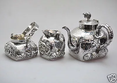 Buy 939 Grs ANTIQUE CHINESE CHINA EXPORT SOLID SILVER TEA SET POT BOWL CREAMER 1880 • 7,762.20£