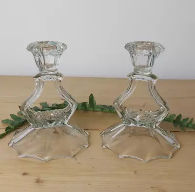 Buy Vintage Pair Of Elegant Glass Candlesticks Holders 14cms Decorative Glass • 12£