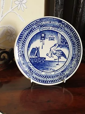 Buy Vintage Blue & White Delft Birth Plate By Schoonhoven Pottery Holland • 9.99£