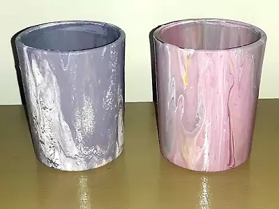 Buy Hand Painted Glass Candle Holder Pastel Pink Purple SET OF 2 Art Abstract 3  • 13.04£