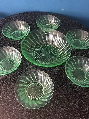 Buy Vintage Uranium Glass Bowls “Carnival” By Bagley 7 Bowl Set • 36.99£