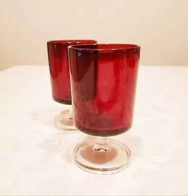 Buy Red Luminarc France Cordial Or Juice Pedestal Glasses 4” Mid Century Modern 4 Oz • 13.98£