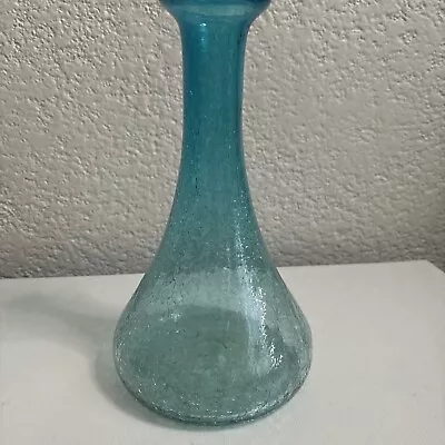 Buy Cracked Glass Vase 1960 Hand Blown Flat Bottom Pale Blue  To Dark Blue Vase 10  • 39.21£