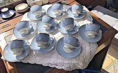 Buy 10 X Royal Doulton 2004 Bruce Oldfield Powder Blue White Gold Tea Cups & Saucers • 16£