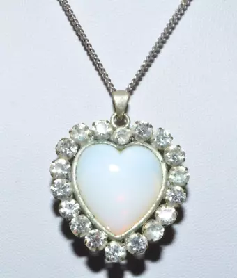 Buy Beautiful Vintage Opaque Glass Heart Pendant Surrounded By Rhinestones • 11.99£