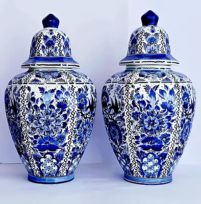 Buy Delft Pair Of Huge Ginger Jars Lidded Vases 20.1 Inches Hand-painted Excellent • 458.20£