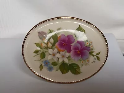 Buy Szeiler Pottery Studio England Oval Gold Rimmed Pink / White Floral Vase • 4.99£