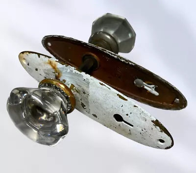 Buy Antique 2.25”d Crystal Glass & Brass 8 Point Door Knob Set + Cast Bronze Plates • 39.60£