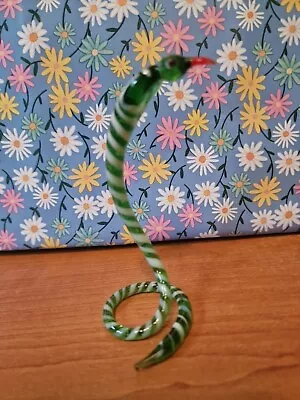 Buy Vintage Glass Animal Ornament Green & White Striped Snake With Red Tongue • 10£