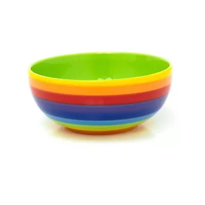 Buy Hand Painted Rainbow Striped Round Ceramic Salad Bowl | Kitchen Serving Bowl • 19.99£