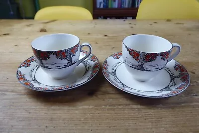 Buy Vintage Crown Ducal Pottery Orange Trees 2 Cups & Saucers 1930s • 7£