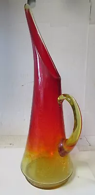 Buy MCM Amberina Optic Kanawha Crackle Glass Pitcher Orange Red Swung Vase 14x 4-1/2 • 27.91£