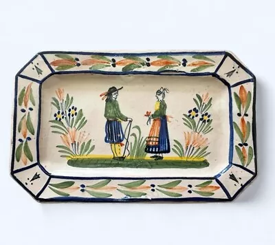 Buy Vintage French Quimper Rectangular Hand Painted Plate Tray 6 1/2  X 4 1/4  • 38£