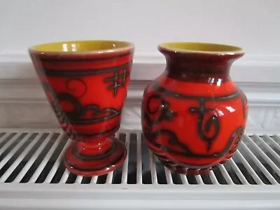 Buy 2 Vintage Hand Painted Orange Gouda Pottery Flora Pots Vases Holland 1970's 1960 • 59£