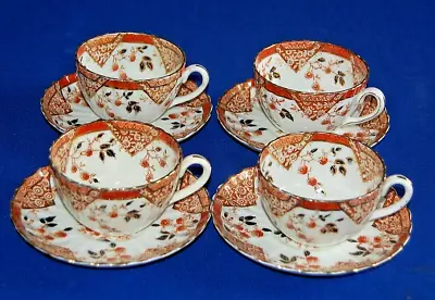 Buy Antique Victorian Set 4 Imari Style Tea Cups & Saucers,  C1890. • 19.99£