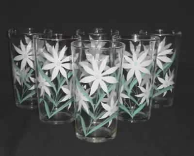 Buy 6 Vintage 1940’s Drinking Glasses ~ Teal/Green & White ~ Floral • 27.96£