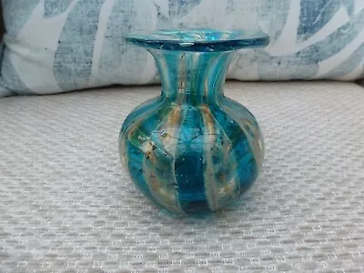 Buy Vintage Mdina Glass Vase Turquoise & Gold • 8.50£