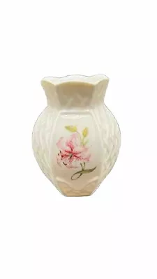 Buy Belleek Ireland Vase Country Trellis Iris Embossed Pink Flower • 16.80£