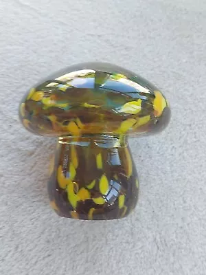 Buy Mushroom Shaped Art Glass Paperweight/ornamnent. Browns, Yellows, Greens.  • 5.50£