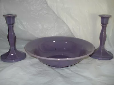 Buy Antique Cambridge Art Glass Helios Lilac Candlesticks And Bowl • 139.78£