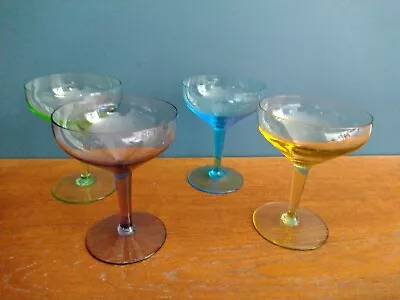 Buy Vintage 4 X 1950s Coloured Champagne Coupes Glasses • 15£