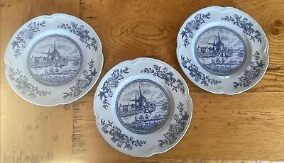 Buy 3 X VINTAGE 'TULIP TIME' JOHNSON BROS 16cm PLATES BLUE  WINDMILL& FLOWER DESIGN • 10£