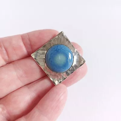 Buy Vintage Ruskin Style Blue Pottery Silver Plated Square Pendant • 12.50£