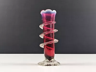 Buy Victorian Opalescent Cranberry Glass Vase With Spiral Trail & Flower Shaped Foot • 32£