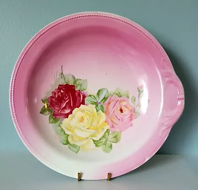 Buy Sevres Porcelain Low Bowl 10.75  Pink Roses Beaded Edge Antique Early 1900's USA • 22.37£