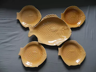 Buy Art Deco Shorter And Son One Large Serving And Four Small Fish Plates • 24.99£