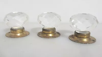 Buy Vintage Cut Glass Door Knob Handle Faux Resin Crystal Brass Plates Old -£12each • 12£