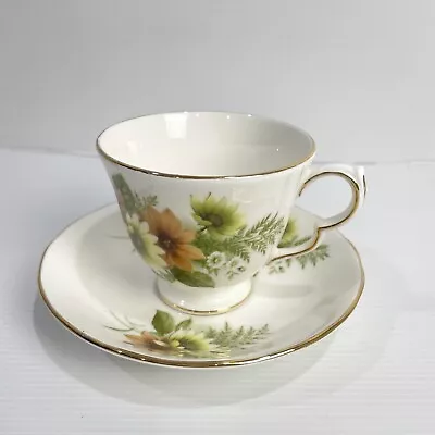 Buy Royal Vale Bone China Teacup Saucer Made In England 8622 Floral Green Orange • 16.46£