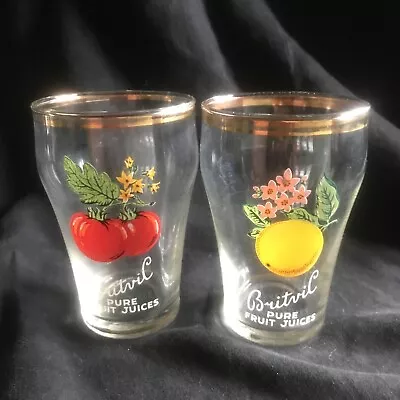 Buy Pair Of Vintage Retro 1970’s Britvic Juice Gold Rimmed Drinking Glasses • 15£