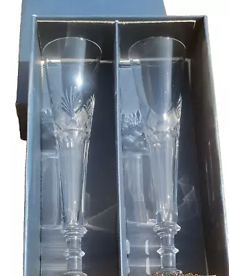 Buy Bohemian Czech Clear Crystal Champagne Flutes Glasses Set Of 2 In Box • 9.31£