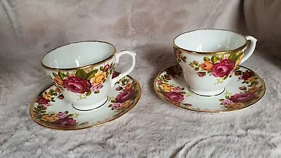 Buy 2 X Vintage English Bone China Cup & Saucer Pink Yellow Roses Design Collectable • 7.95£