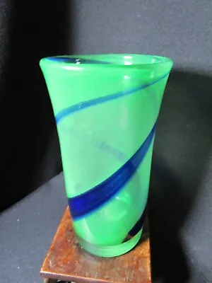 Buy Lovely Vintage Green Glass Blue Swirl Vase , Possibly Kosta Boda • 34.97£