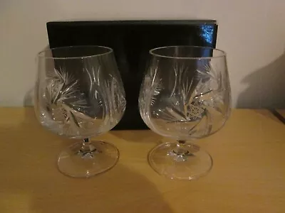 Buy Bohemia Lead Crystal Pinwheel Brandy Glasses Boxed • 15£