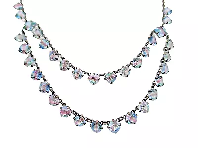 Buy ART DECO CZECH Rainbow IRIS Glass Crystal Open Back Swag Necklace • 15.45£