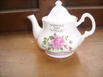 Buy Miniature Bone China Teapot, 'June' (flower Of The Month) Rose Design. • 5.50£